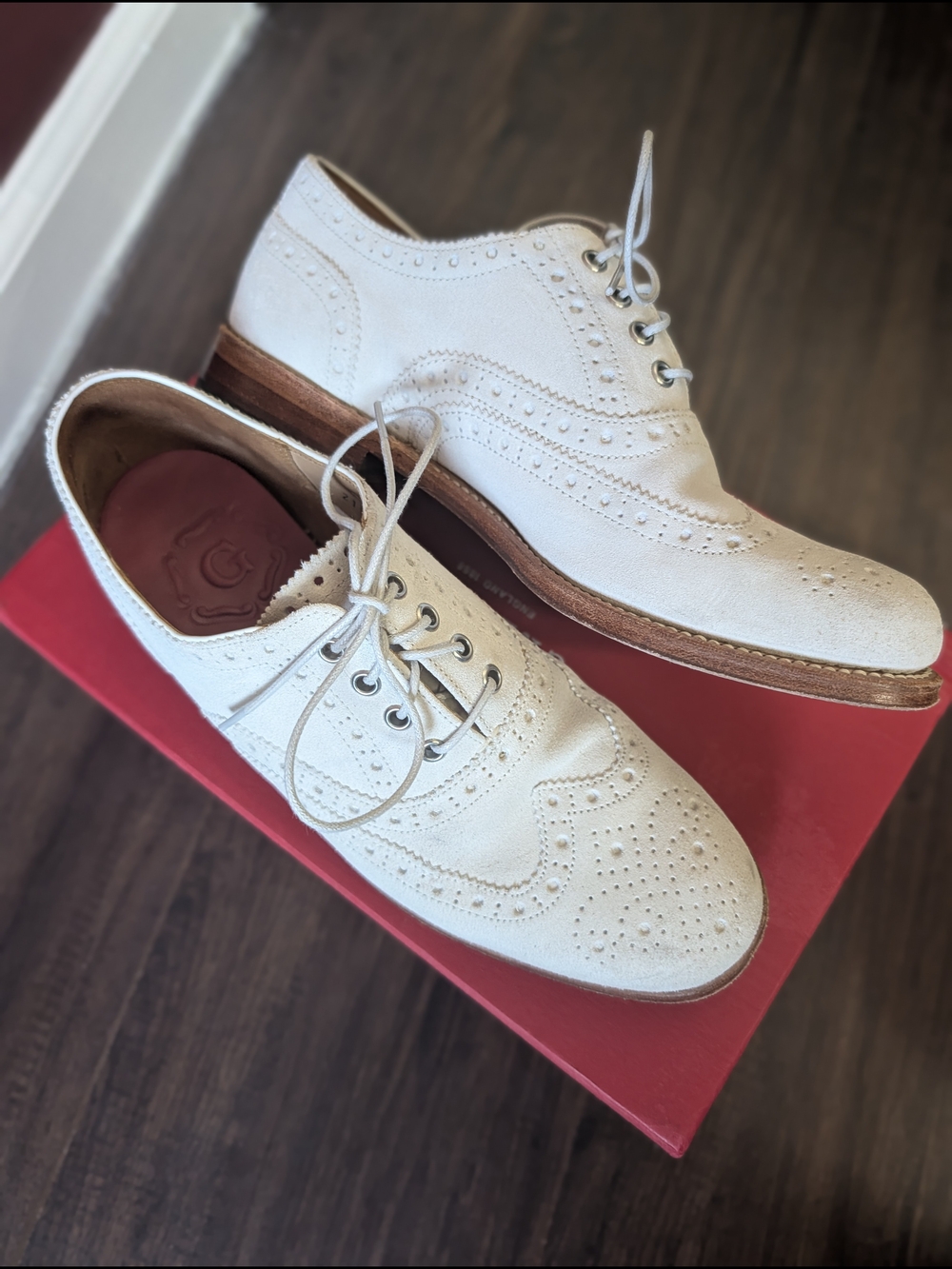 Grenson White Suede Leather "Rose" Model Women's Perforated Wintip Brogues 8.5 D